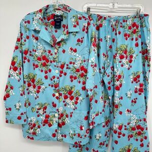 Vintage Nick & Nora Pajamas PJ Set Top Pants Large Strawberry Fields Kisses Lips